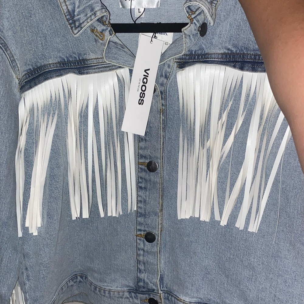Vigoss Women's Blue Denim Fringe Jeans